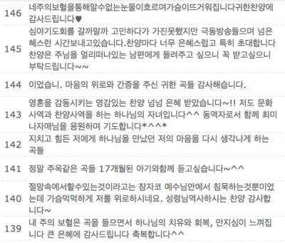 극동방송 찬양이 있는 곳에 1부 청취차 문자 피드백