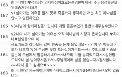 극동방송 찬양이 있는 곳에 1부 청취차 문자 피드백